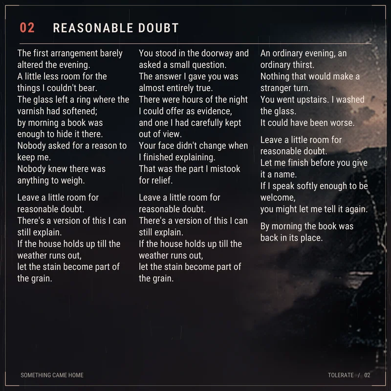 Lyric sheet for track 2, Reasonable Doubt.